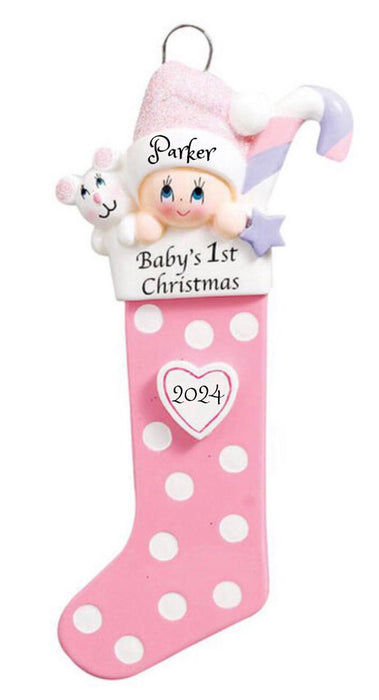 Baby Girl’s 1st Christmas (Pink) Personalized Christmas Ornament