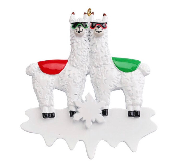 Cool Llama Alpaca Family of 2/Couple with Sunglasses Personalized Christmas Ornament