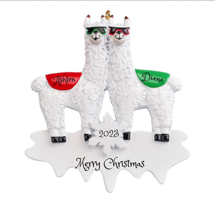 Cool Llama Alpaca Family of 2/Couple with Sunglasses Personalized Christmas Ornament