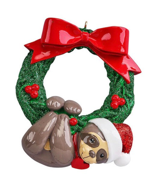 Sloth Wreath Personalized Christmas Ornament