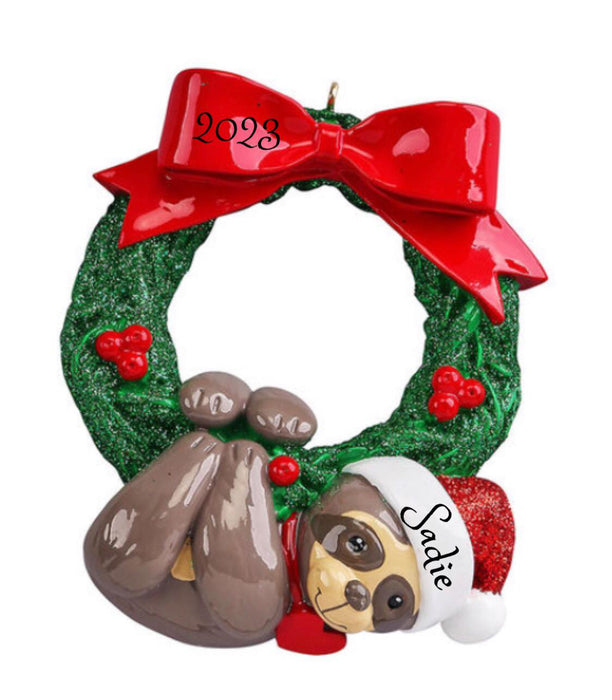 Sloth Wreath Personalized Christmas Ornament