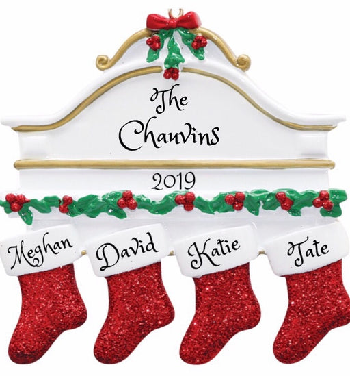Sparkling Red Stocking Family of 4 - ornaments 365
