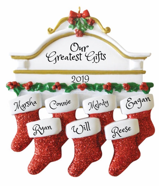 Sparkling Red Stocking Family of 7 - ornaments 365