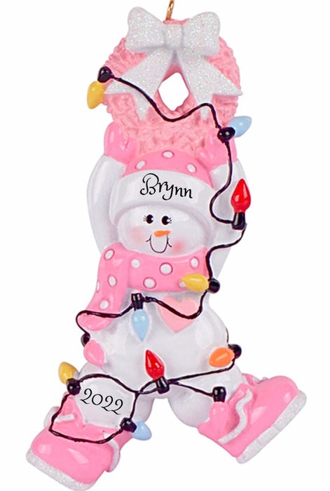 Snow Girl Wrapped in Lights Personalized Christmas Ornament