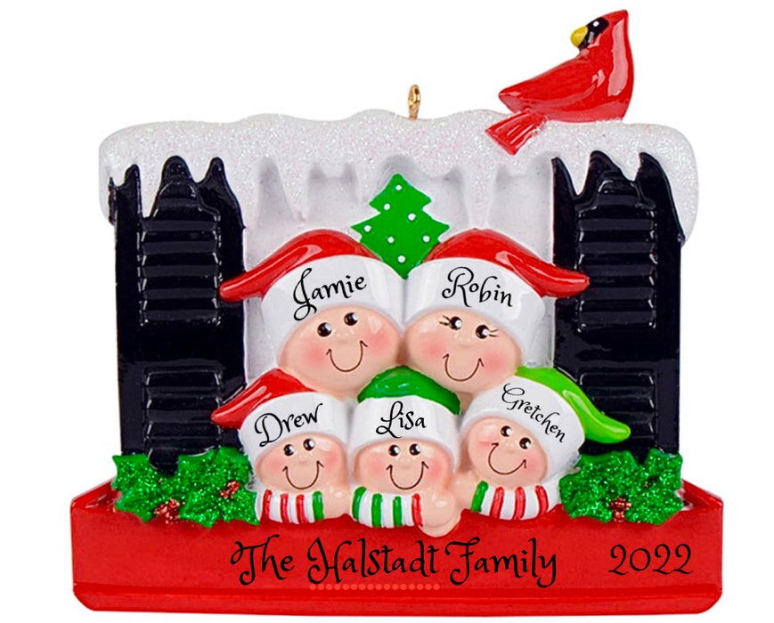 Festive Window Family of 5 Personalized Christmas Ornament
