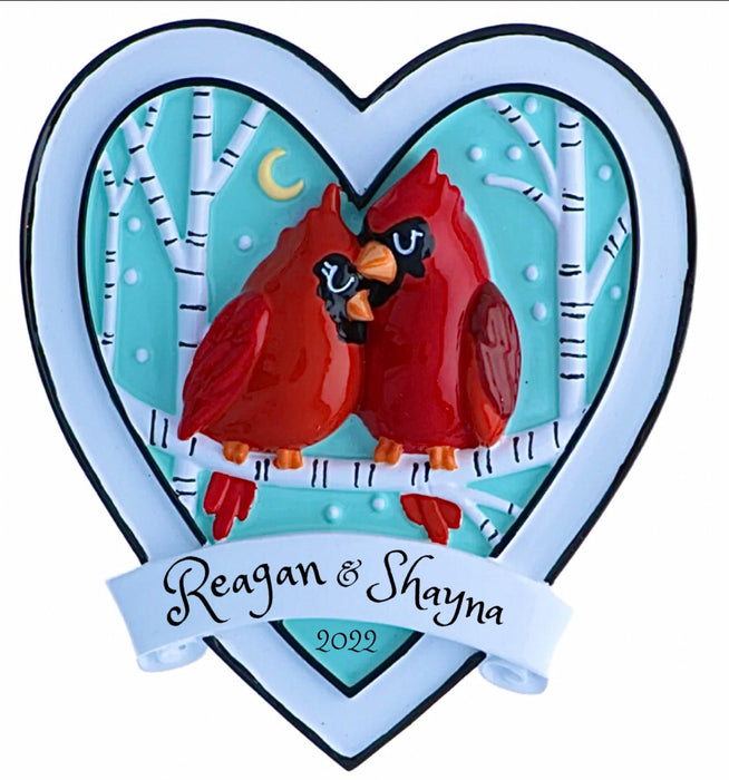 Cardinal Love Couple’s Personalized Christmas Ornament