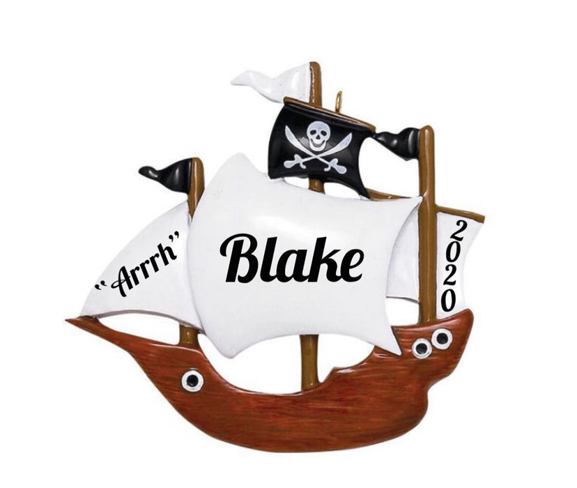 Pirate Ship Personalized Christmas Ornament